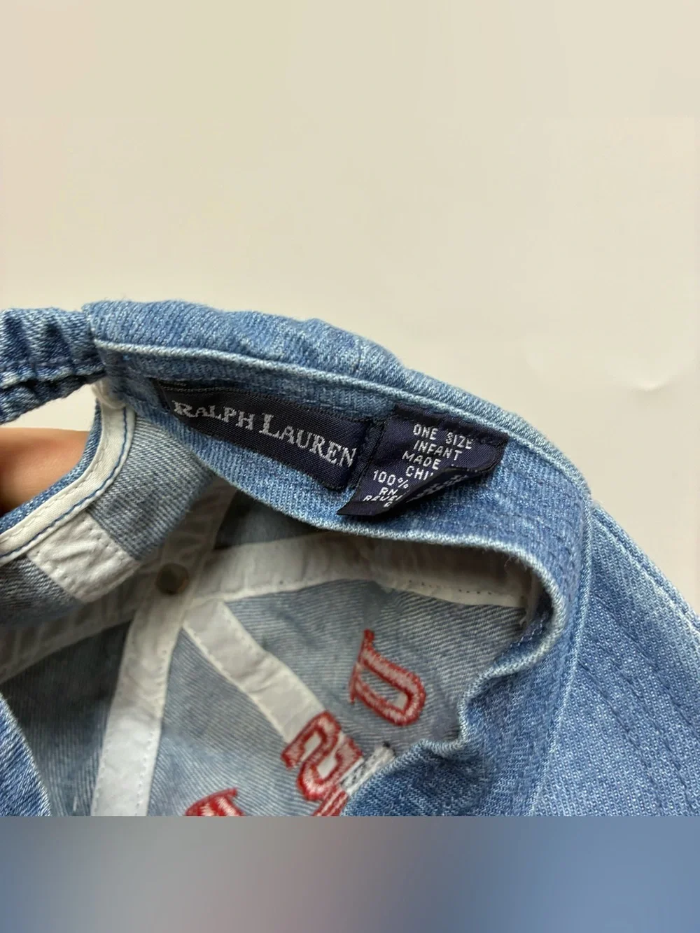Vintage 90s Ralph Lauren Blue Jean Denim Hat Cap USA Flag One Size Toddler